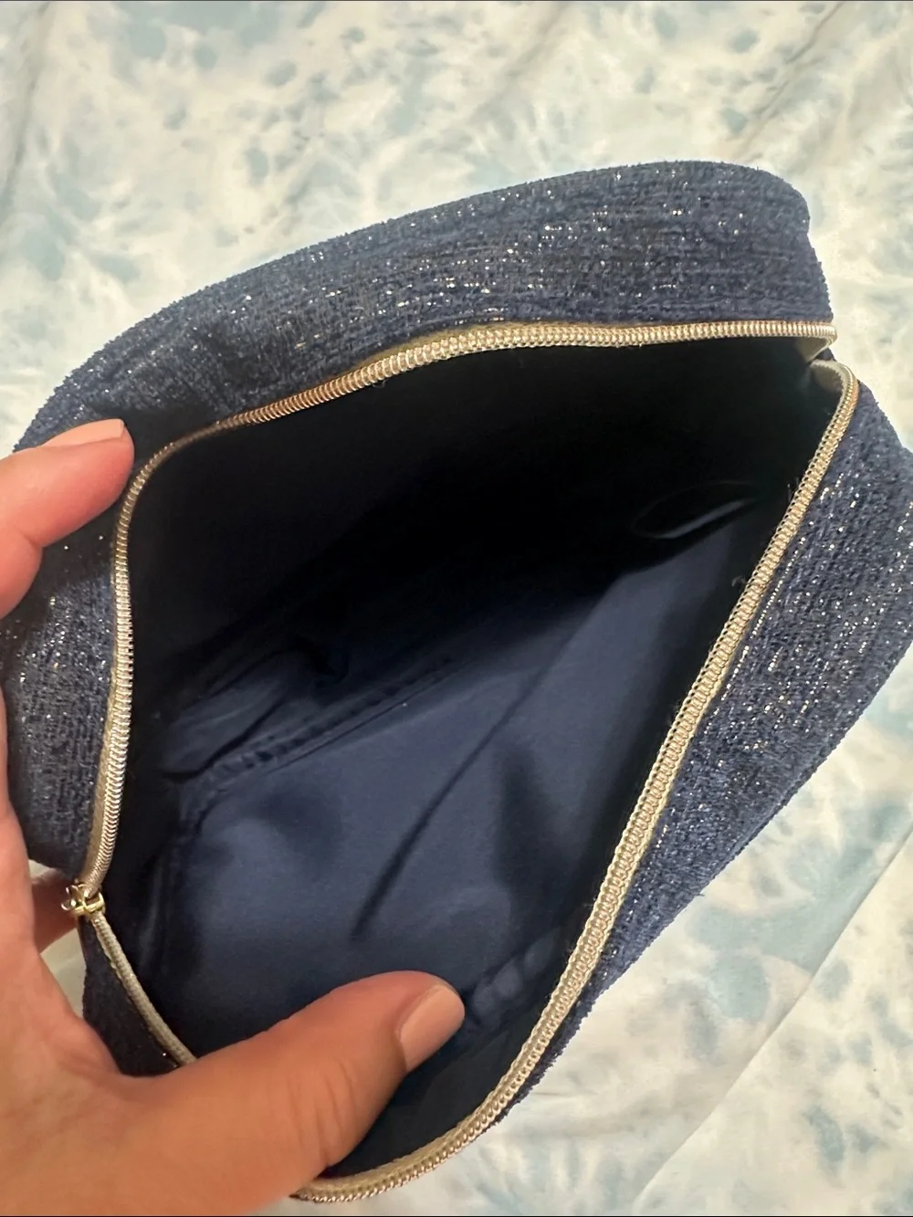 CHANEL Navy Sparkle Zip Cosmetic Case
